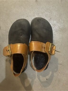 Free People Tan Leather Buckle Clogs